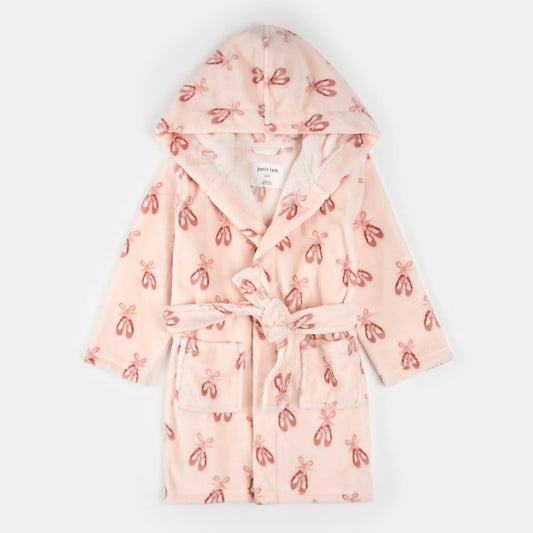 Petit Lem - Ballet Slippers Print on Light Pink Plush Robe