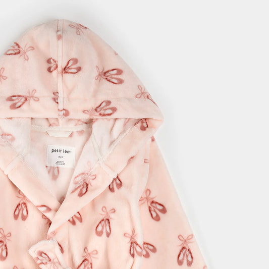 Petit Lem - Ballet Slippers Print on Light Pink Plush Robe