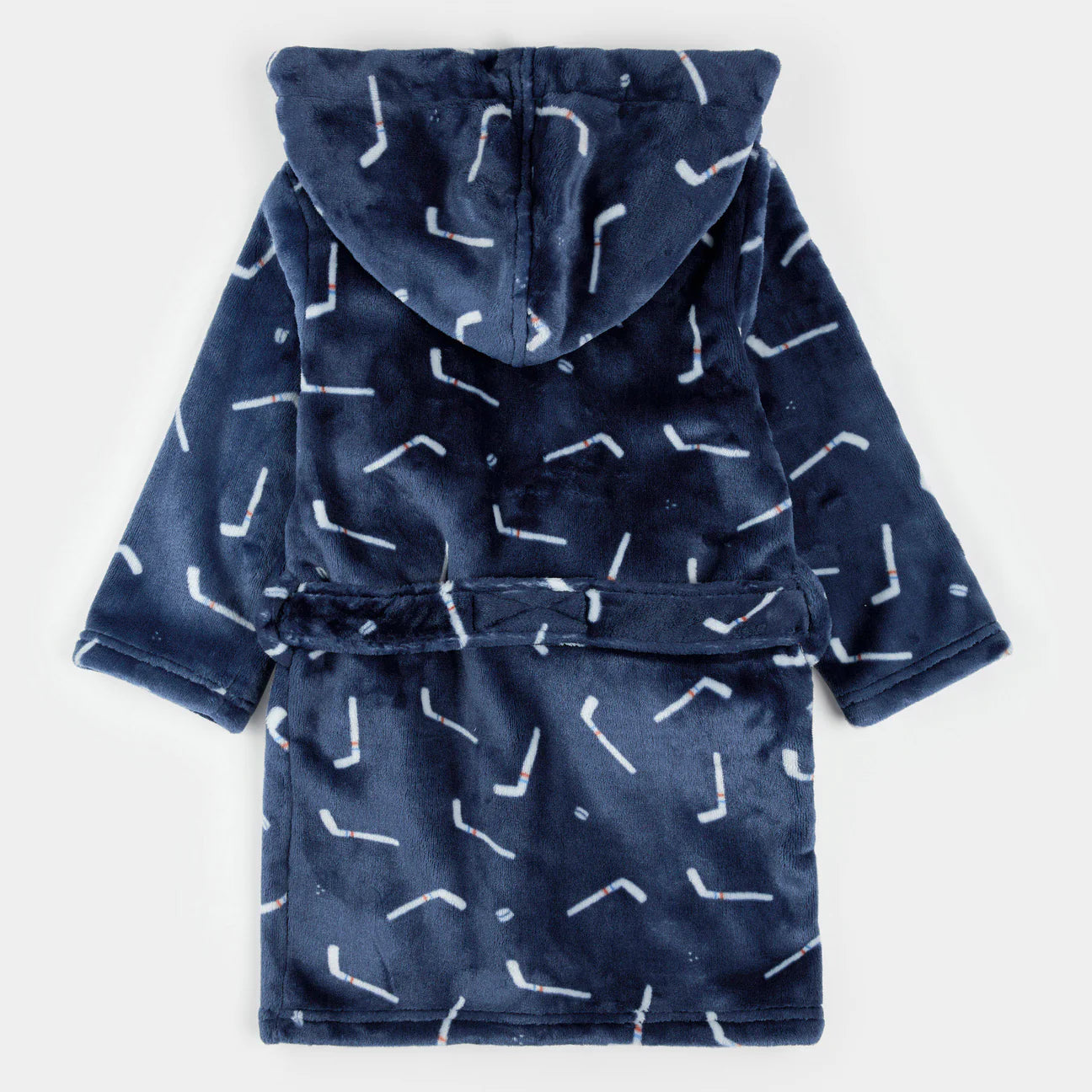 Petit Lem - Hockey Sticks Print on Navy Blue Plush Robe