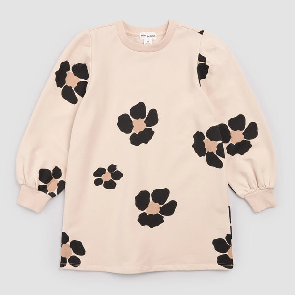 Miles the Label Bold Flower Print on Almond Fleece Sweater Dress
