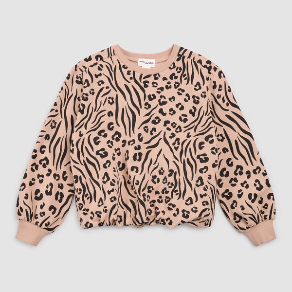 Miles the Label Spots and Stripes Print on Tan Girl's Fleece Sweatshirt