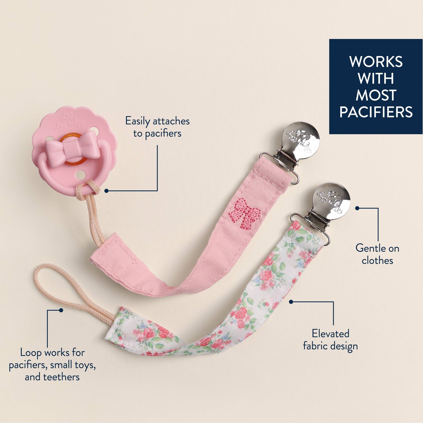 Itzy Ritzy - Itzy Clip - Fabric Pacifier Strap