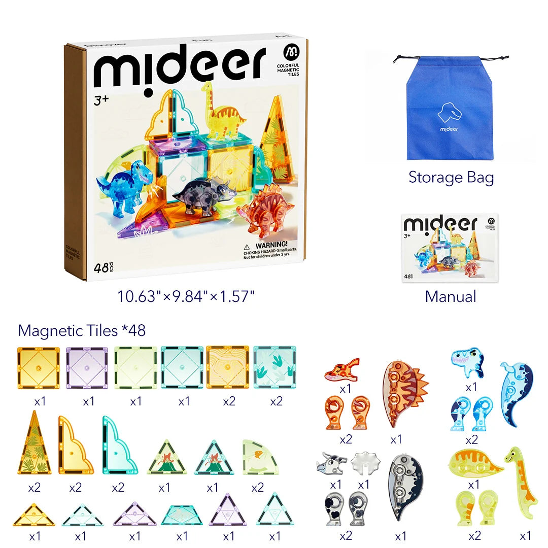 Mideer - Colorful Magnetic Tiles: Jurassic Adventure 48P
