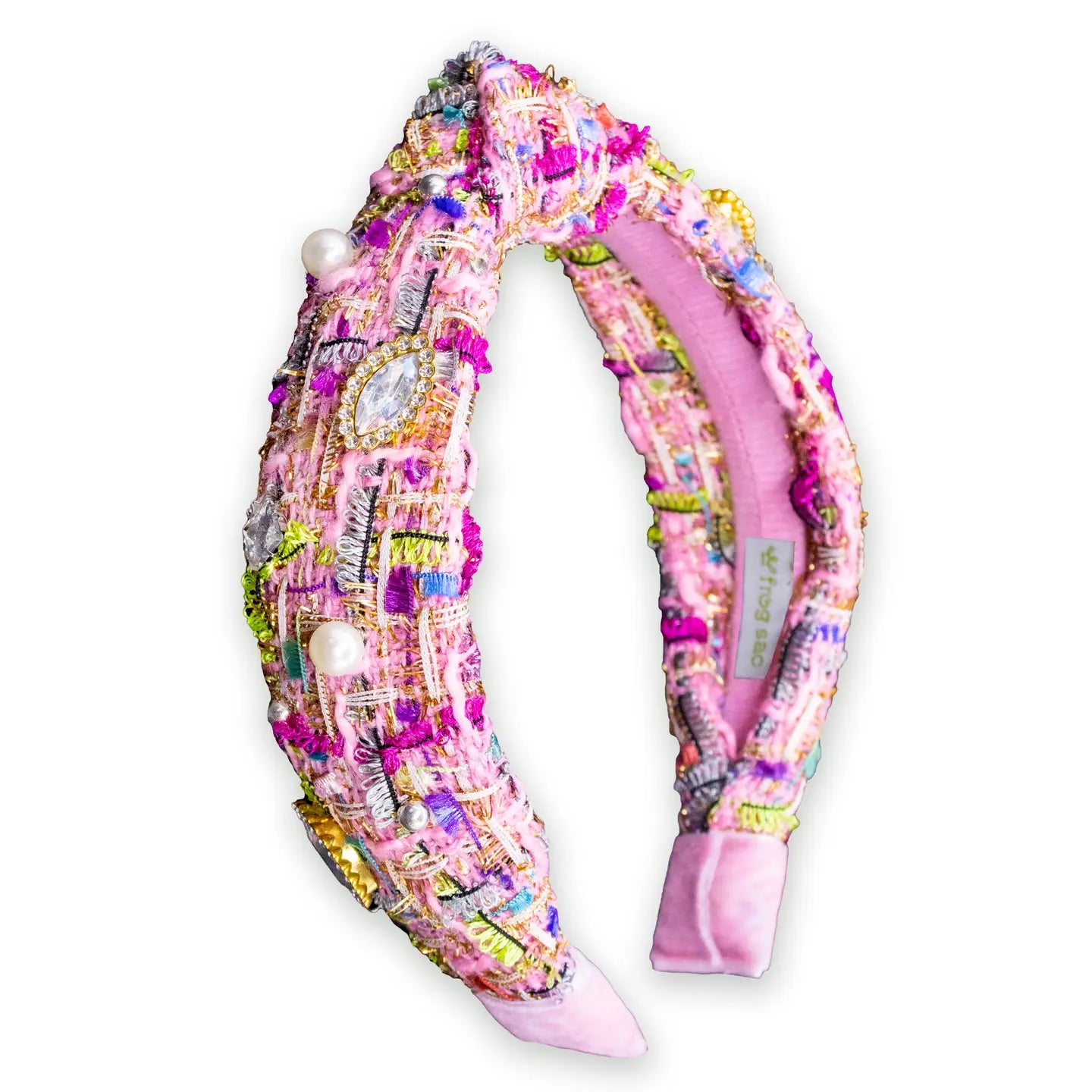 Frog Sac -  Kids Knot Headband - Embellished Rhinestone Pearl Tweed