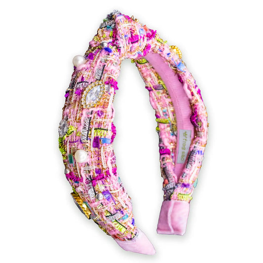 Frog Sac -  Kids Knot Headband - Embellished Rhinestone Pearl Tweed