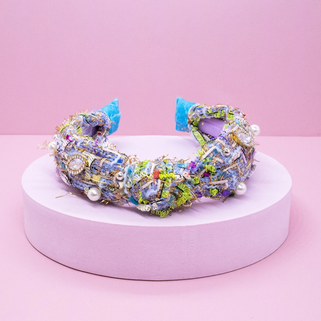 Frog Sac -  Kids Knot Headband - Embellished Rhinestone Pearl Tweed