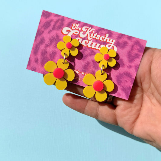 The Kitschy Cactus - Day Tripper (mini)- Retro Yellow Flower Earrings