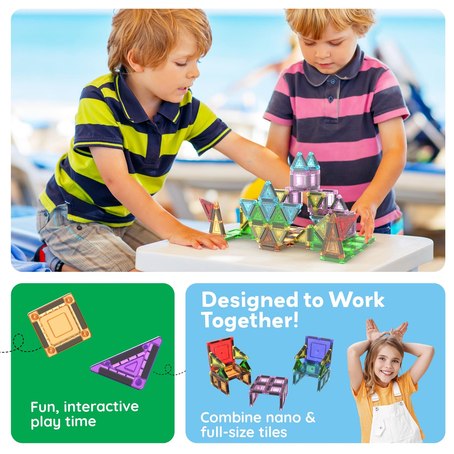 PicassoTiles 50pc Nano Magnetic Building Tiles Construction Travel Set