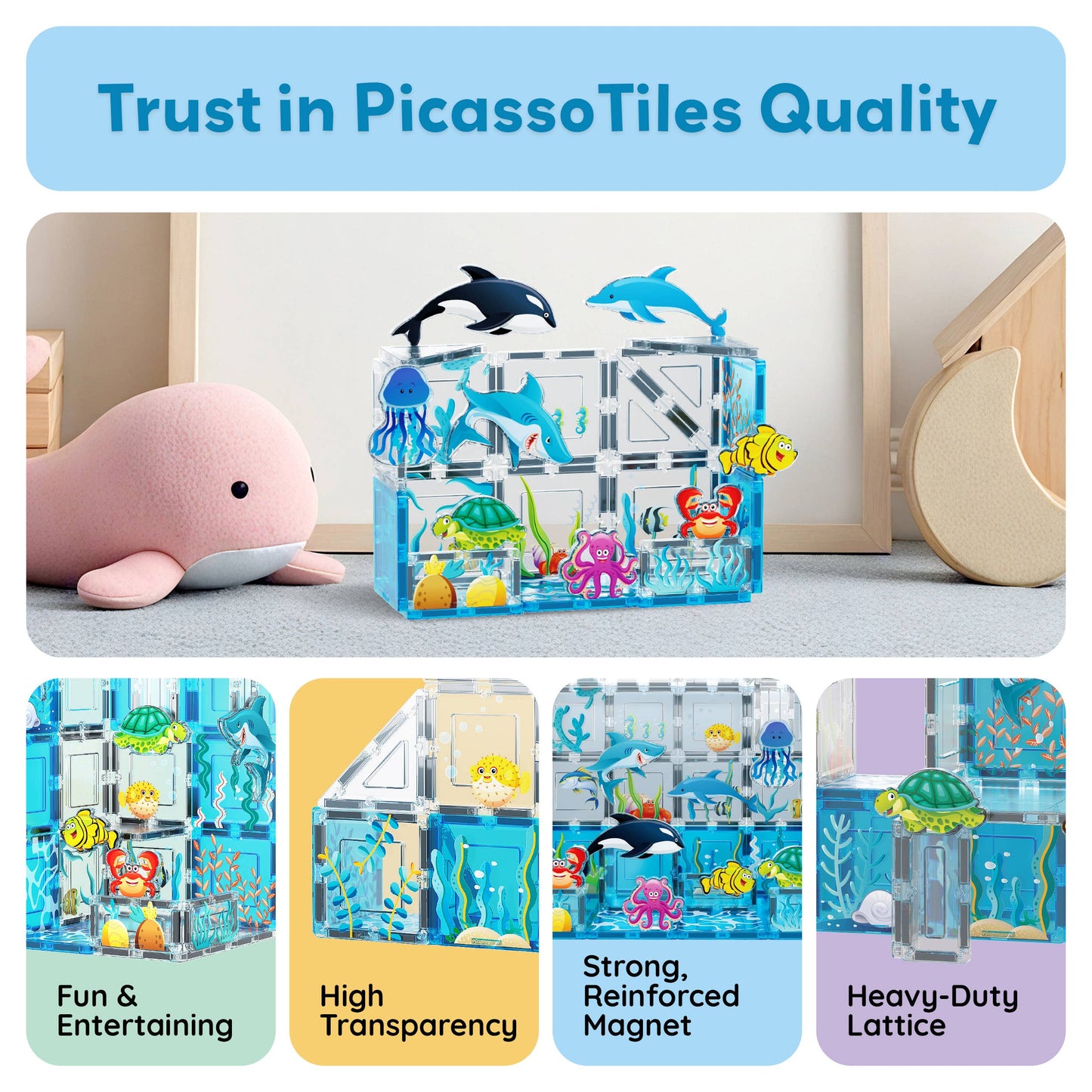 PicassoTiles 8pc Marine Animal Magnetic Action Figures