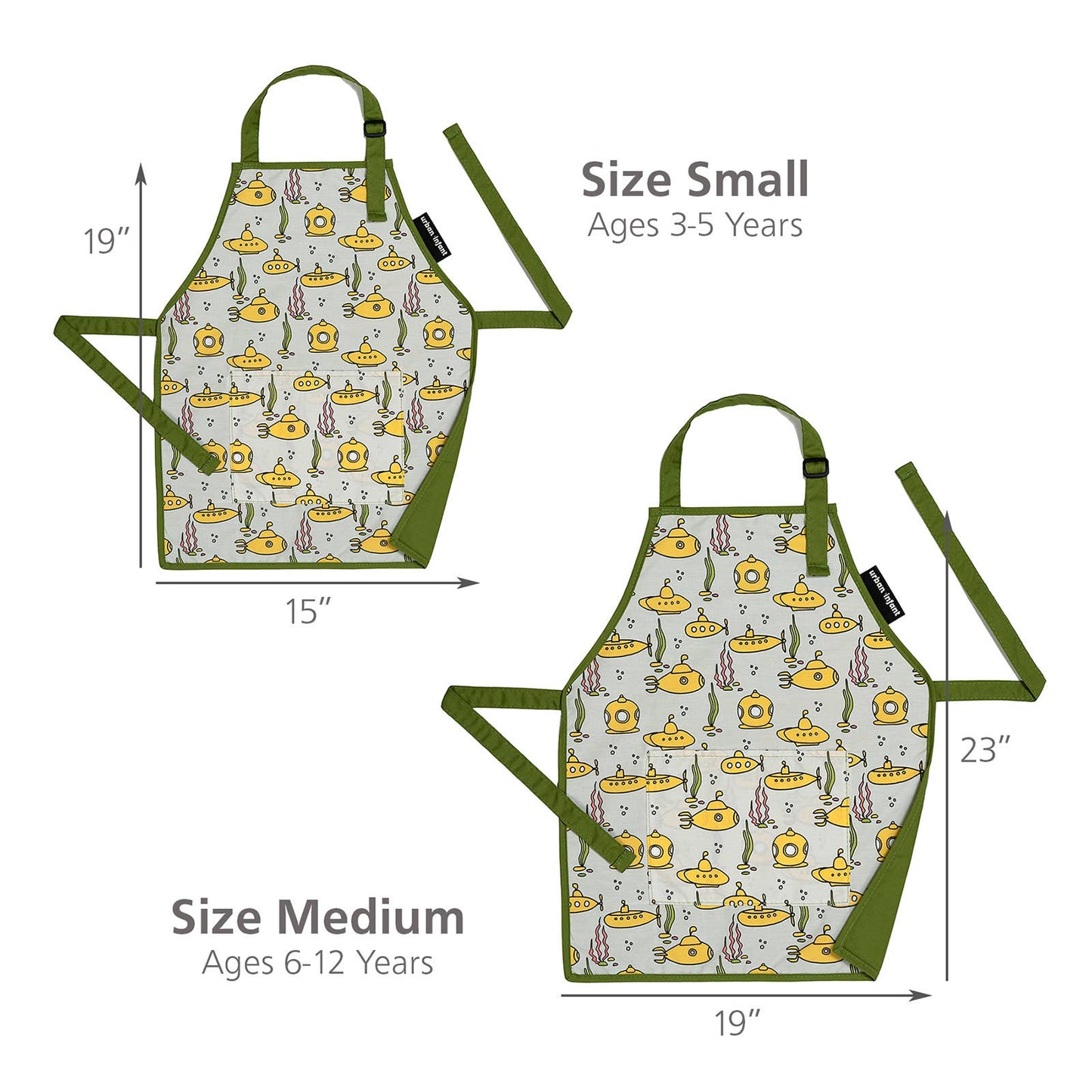 Urban Infant - Little Helper Kids Apron, Washable Cotton/Poly - Submarines: MEDIUM