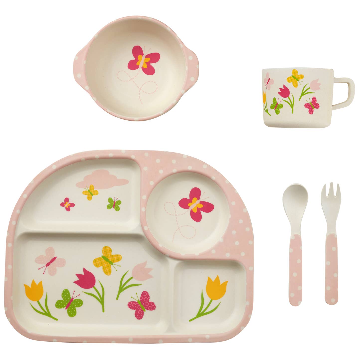 My Funkins - Five Piece Bamboo Dish Set for Kids - Butterflies