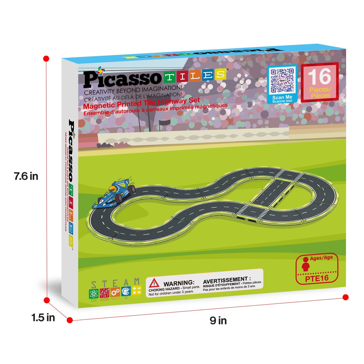 PicassoTiles 16pc Magnetic Car Track Speedway Set