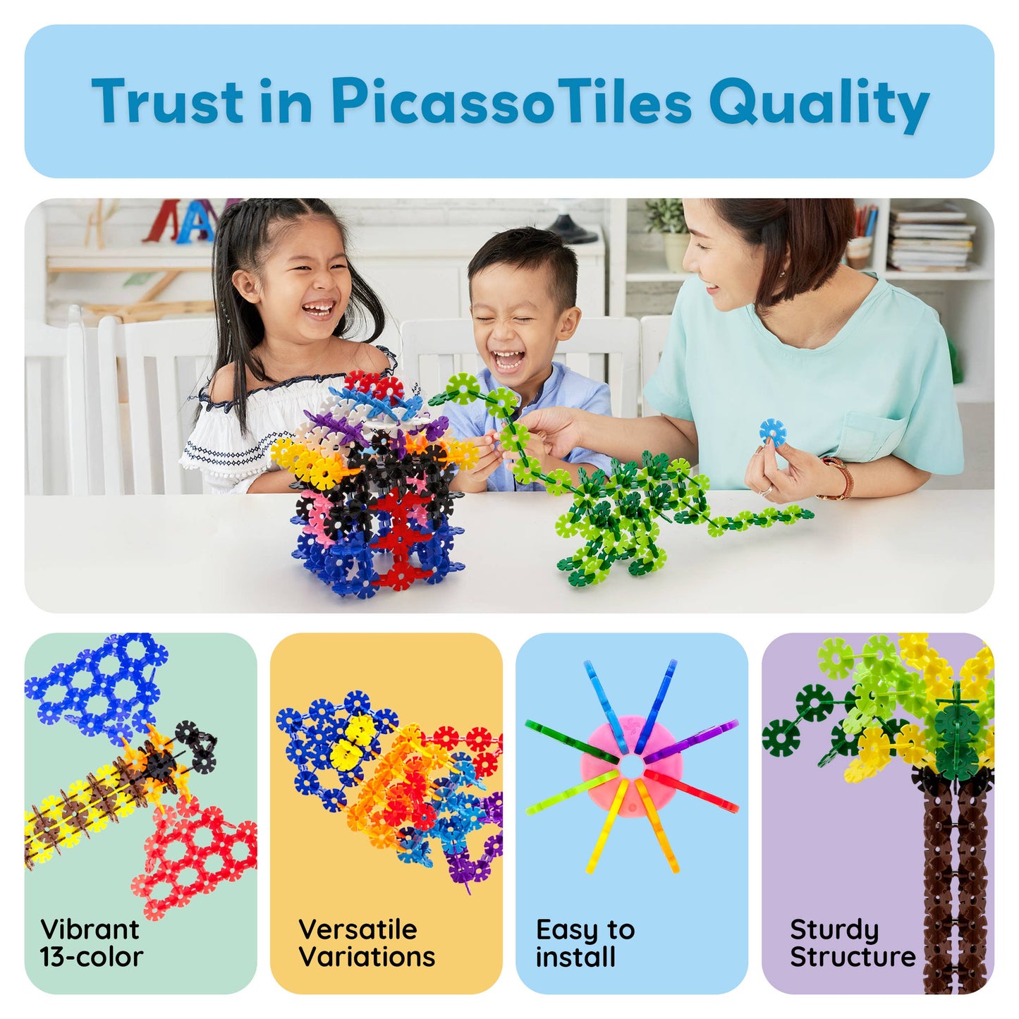 PicassoTiles 300pc Building Chips Interlocking Disc Blocks