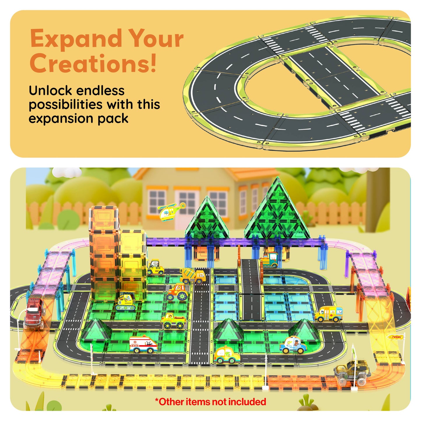 PicassoTiles 16pc Magnetic Car Track Speedway Set