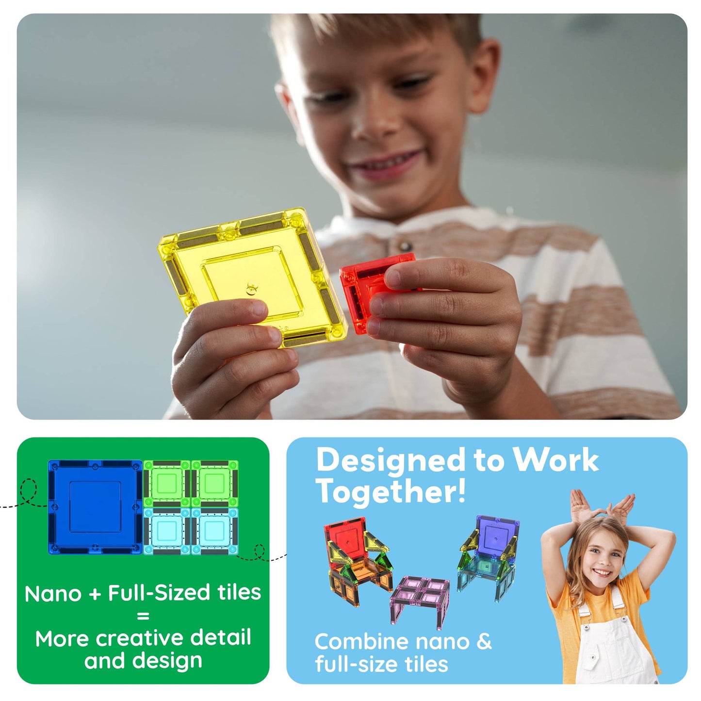 PicassoTiles 100pc Nano Magnetic Building Tiles Construction Travel Set