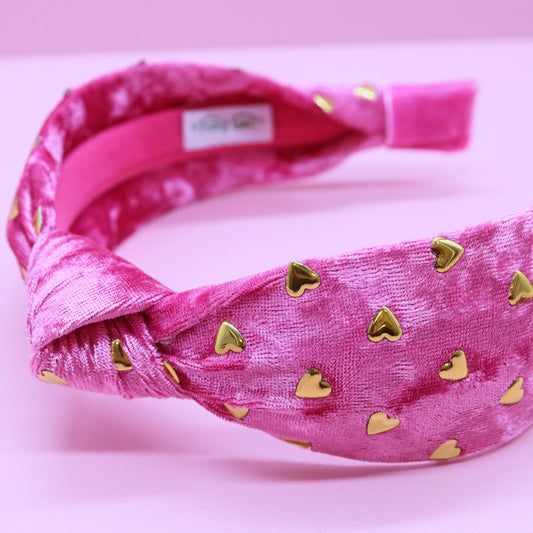 Frog Sac - Kids Knot Headband - Gold Heart Stud Velvet Hair Accessories