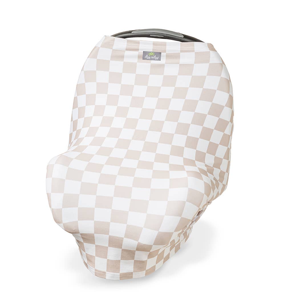 Itzy Ritzy - Taupe Checkerboard Mom Boss 4-in-1 Multi-Use Infant Car Seat Cover