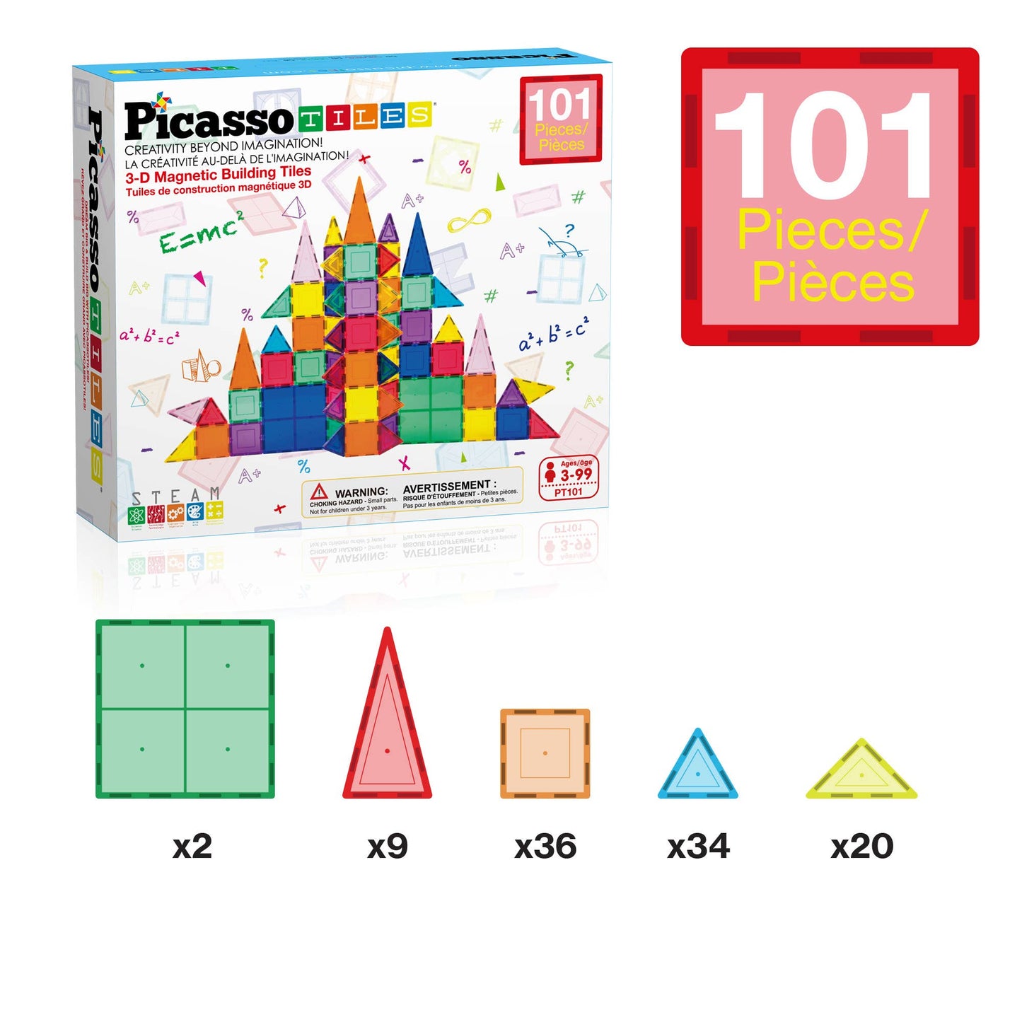 PicassoTiles 101pc Magnetic Tile Building Set