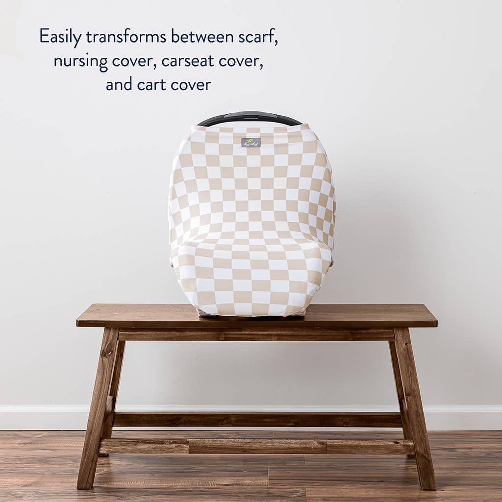 Itzy Ritzy - Taupe Checkerboard Mom Boss 4-in-1 Multi-Use Infant Car Seat Cover