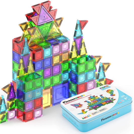 PicassoTiles 100pc Nano Magnetic Building Tiles Construction Travel Set