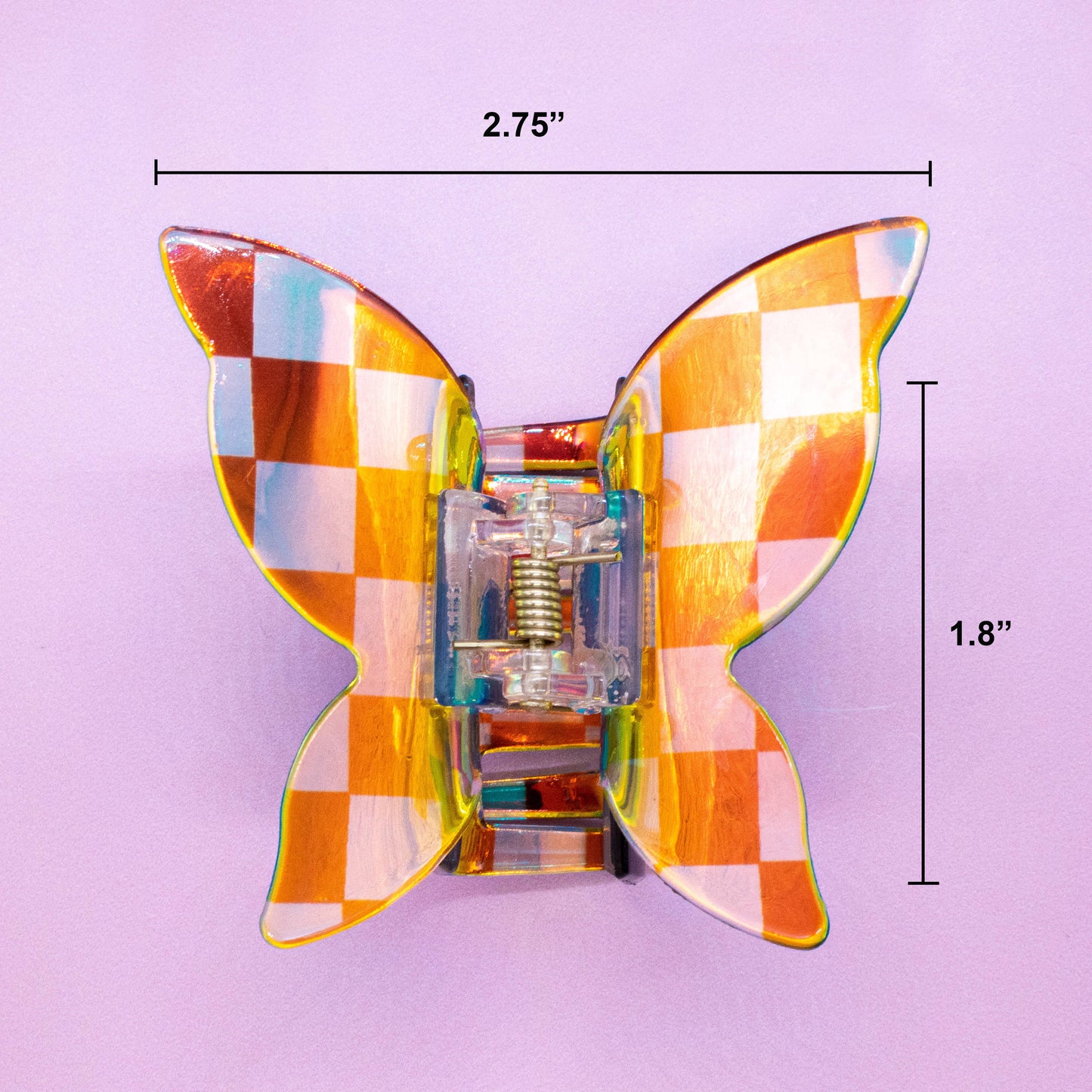 Frog Sac - Medium Iridescent Checkered Butterfly Hair Claw Clip