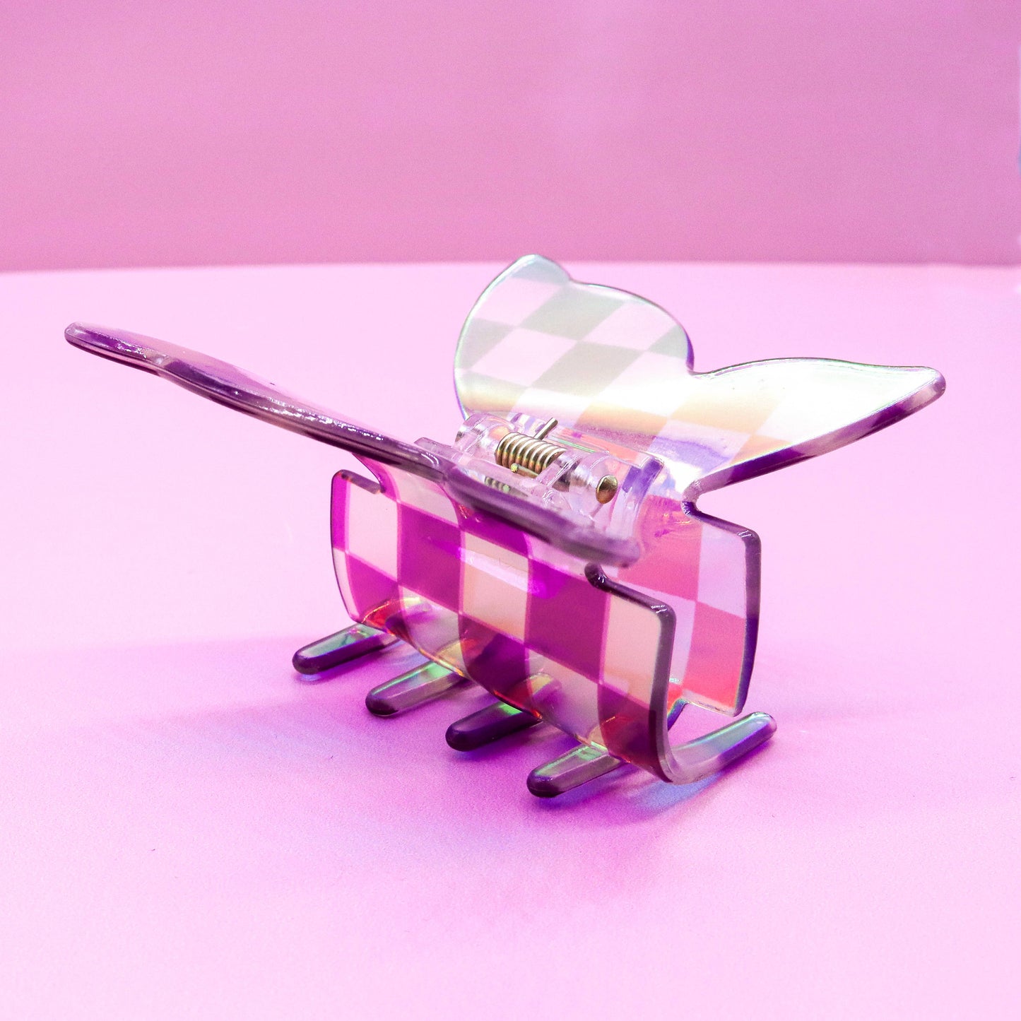 Frog Sac - Medium Iridescent Checkered Butterfly Hair Claw Clip