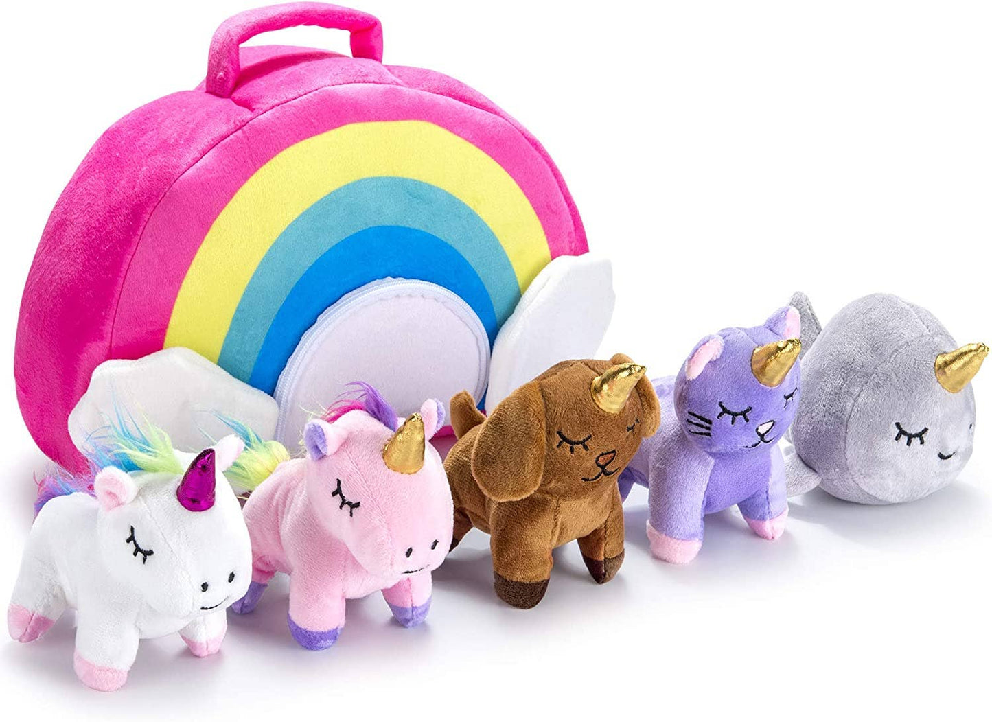 5-Piece Stuffed Unicorn Toy Set with To Carry Unicorn Bag