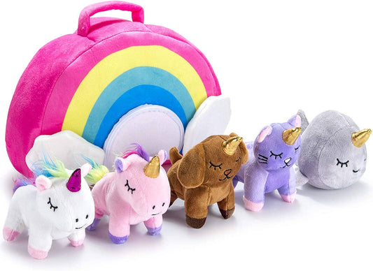 5-Piece Stuffed Unicorn Toy Set with To Carry Unicorn Bag