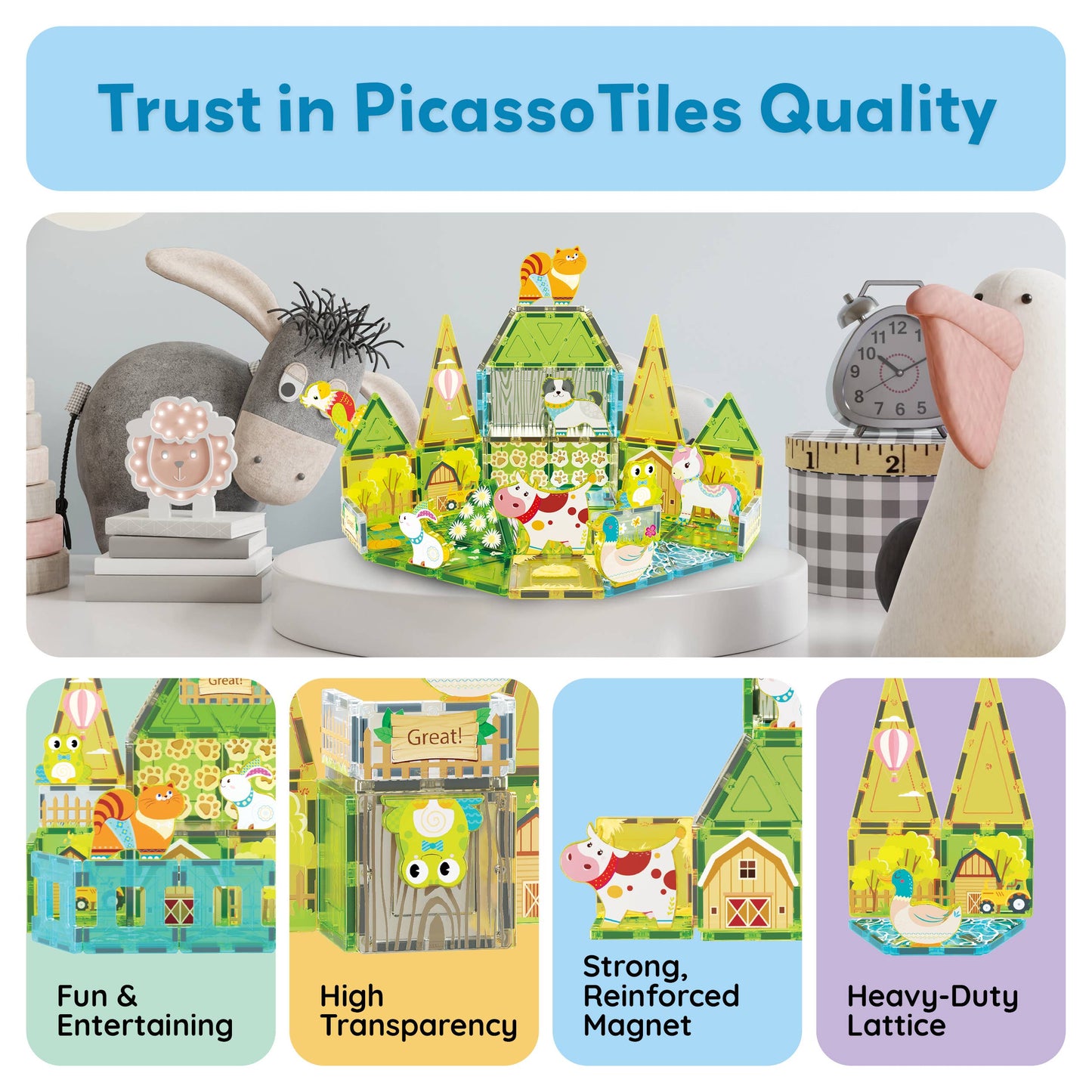 PicassoTiles 8pc Farm Animal Magnetic Action Figures