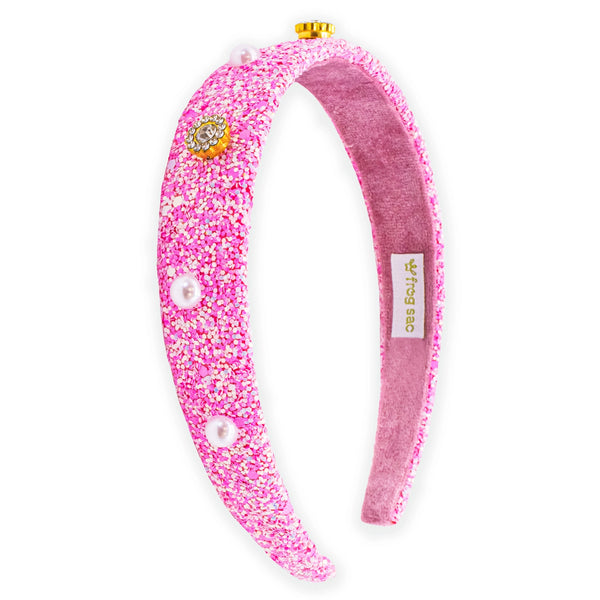 Frog Sac - Embellished Glitter Headband with Pearl & Rhinestone Studs