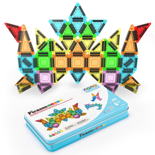 PicassoTiles 50pc Nano Magnetic Building Tiles Construction Travel Set