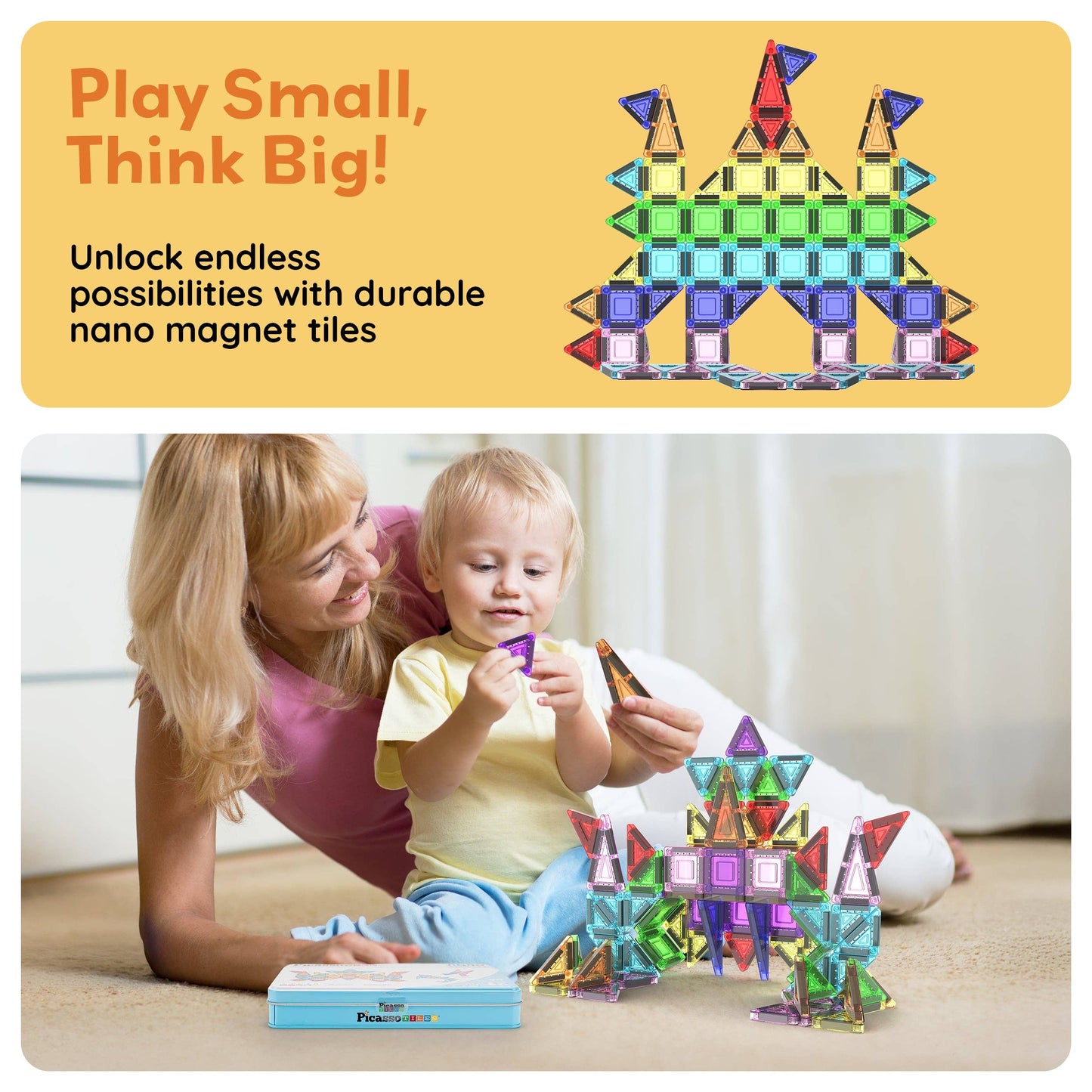 PicassoTiles 50pc Nano Magnetic Building Tiles Construction Travel Set