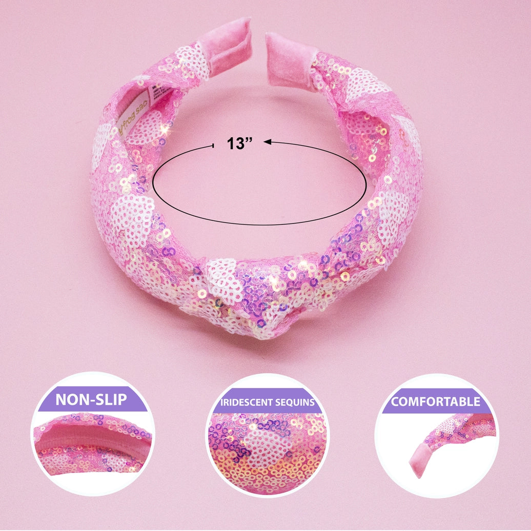 Frog Sac - Kids Knot Headband - Pink Sequin Heart Valentine's Day