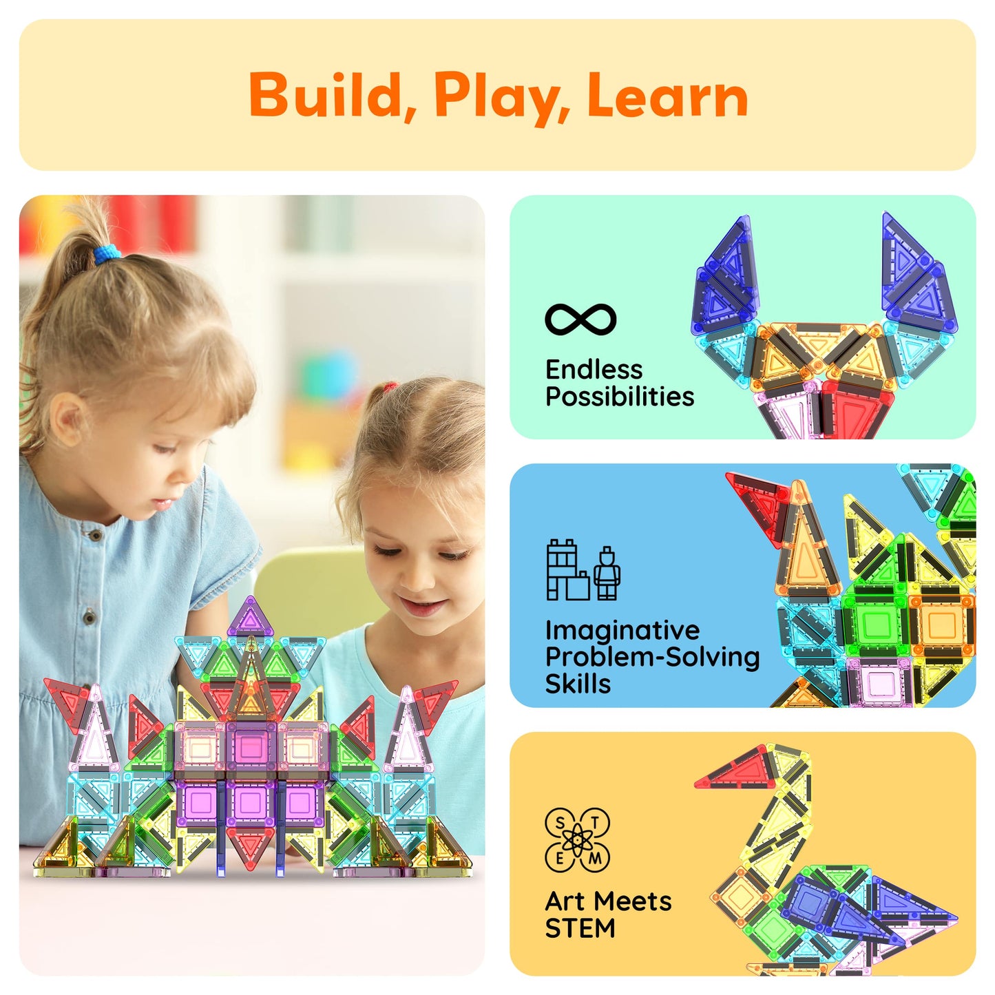 PicassoTiles 50pc Nano Magnetic Building Tiles Construction Travel Set