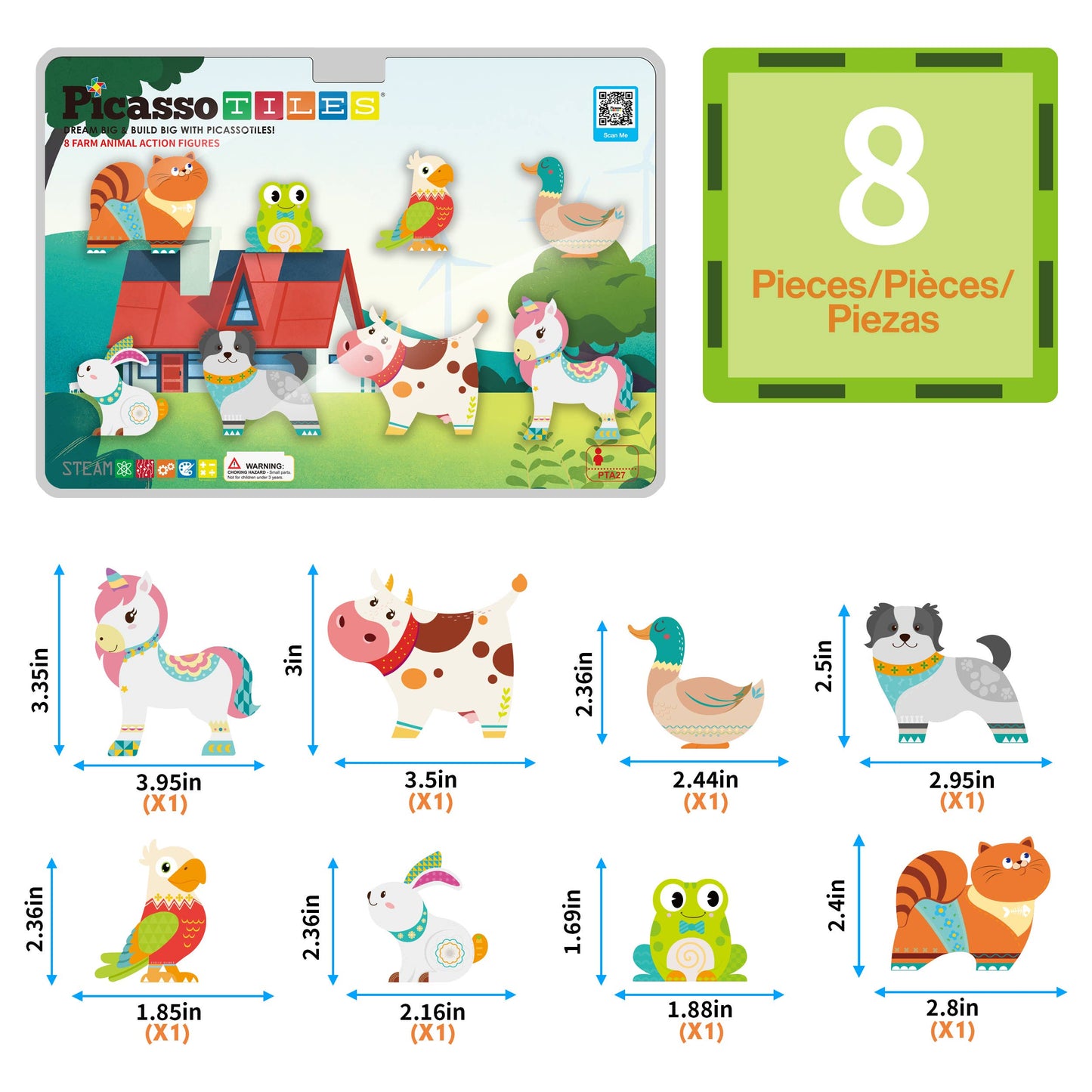 PicassoTiles 8pc Farm Animal Magnetic Action Figures