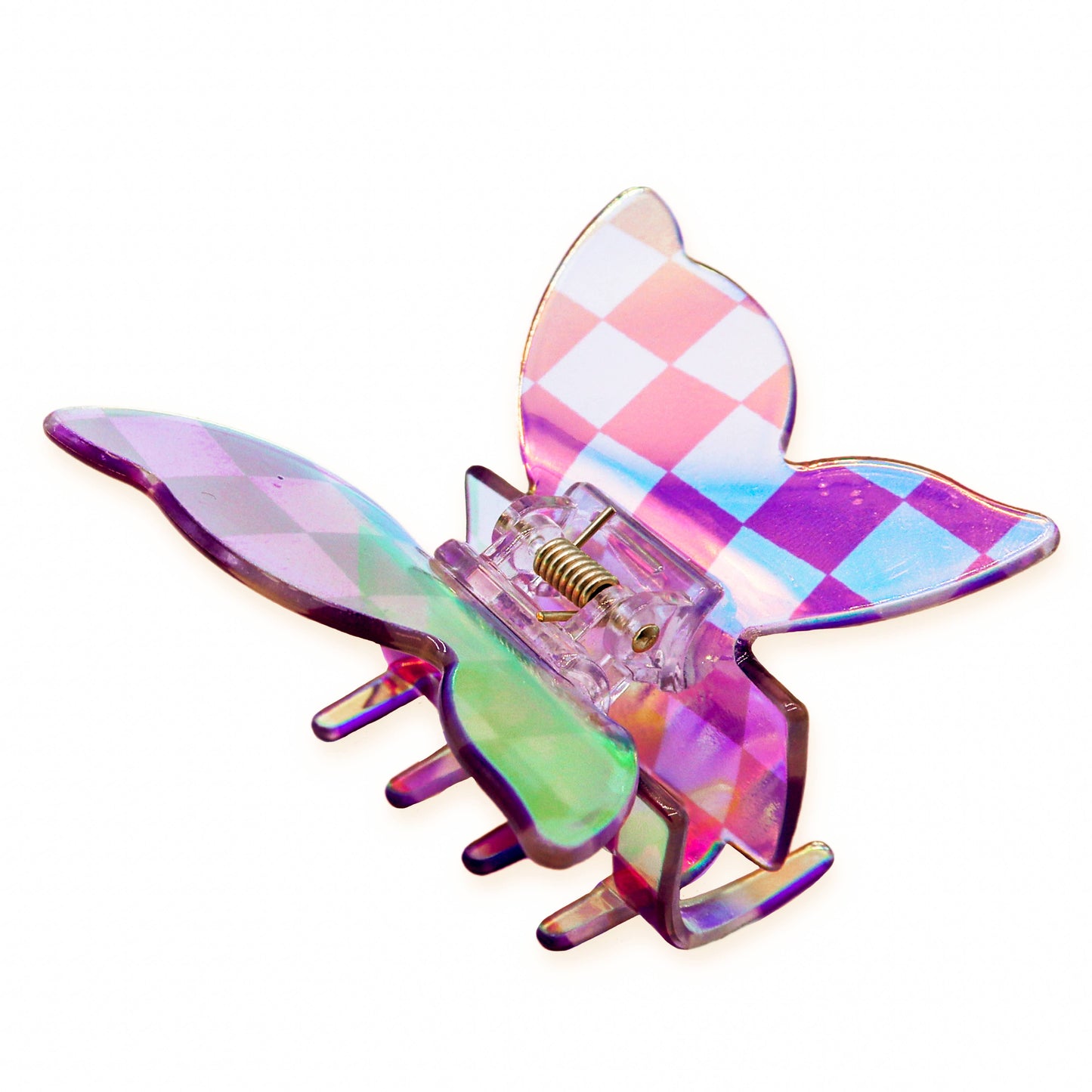 Frog Sac - Medium Iridescent Checkered Butterfly Hair Claw Clip