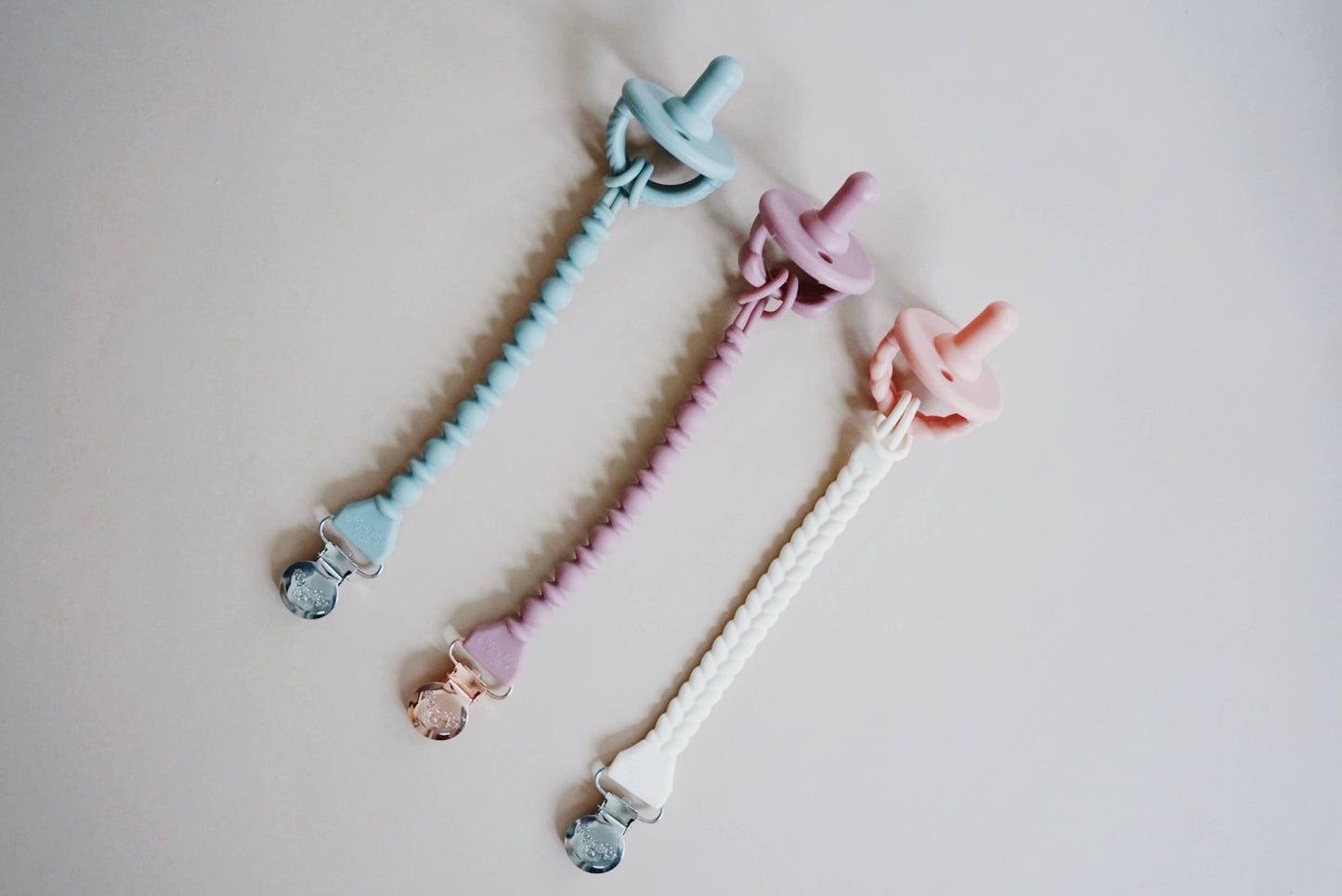 Itzy Ritzy - Sweetie Strap™ Silicone One-Piece Pacifier Clips: Pink and Silver Beaded