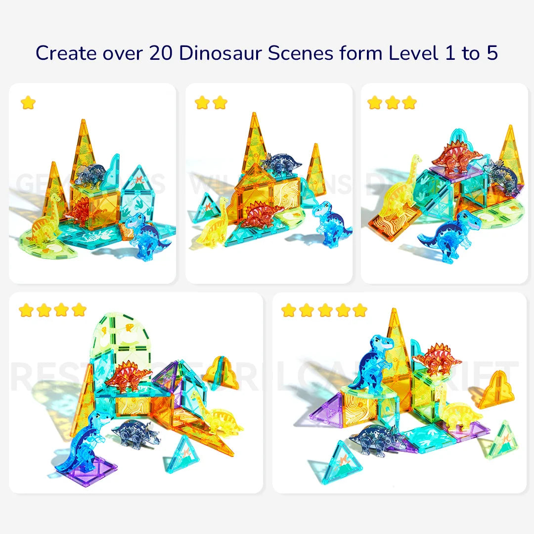 Mideer - Colorful Magnetic Tiles: Jurassic Adventure 48P