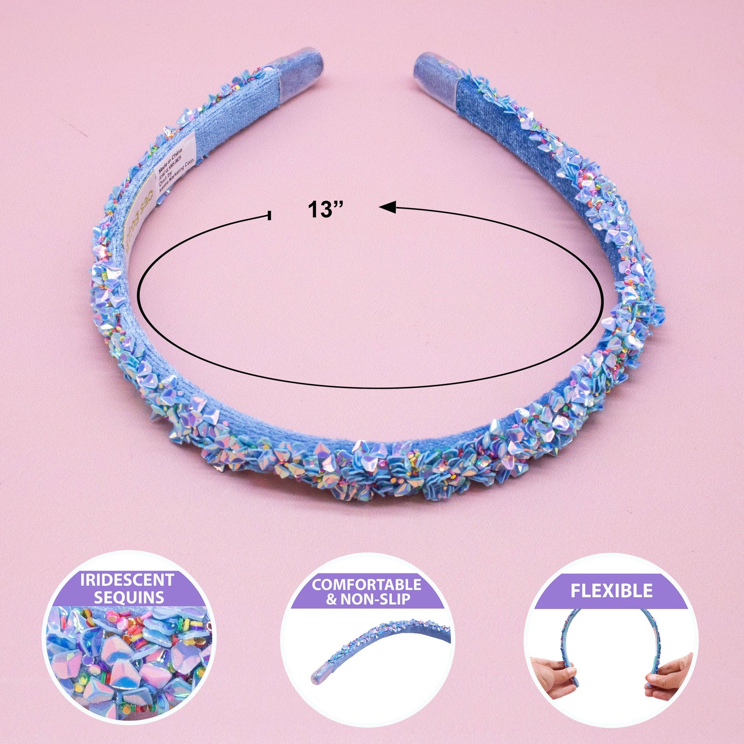 Frog Sac - Thin Sequin Headband - Non Slip Hair Accessories for Kids