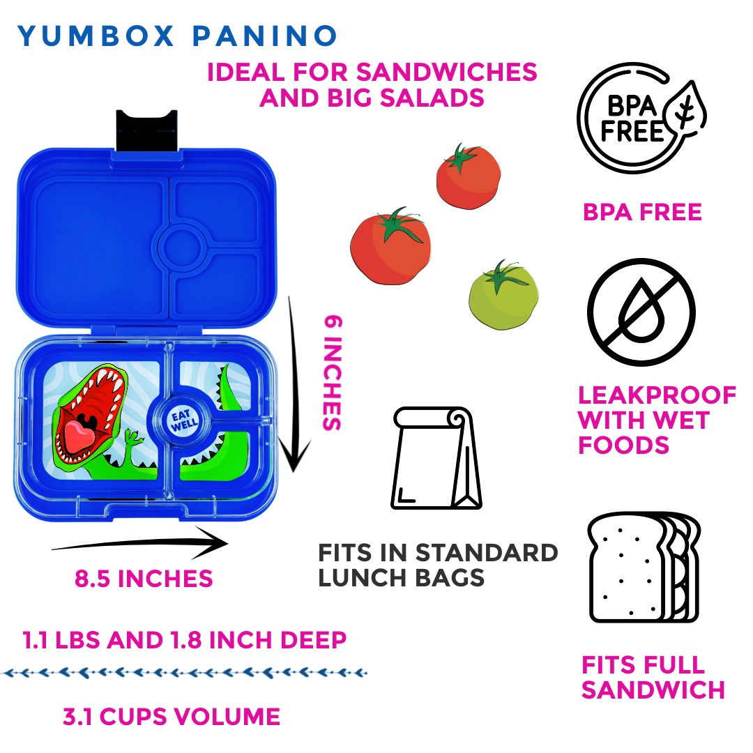 Yumbox Panino - Leakproof Sandwich Friendly Bento Box - Surf Blue (Dinosaur)