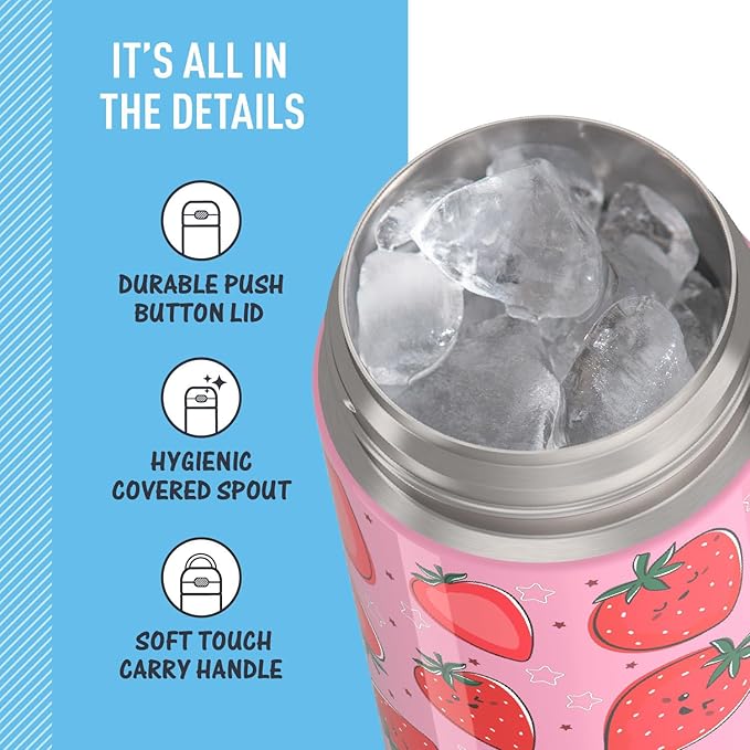 Thermos - 470ml FUNtainer Water Bottle with Spout and Locking Lid, Strawberry Smiles