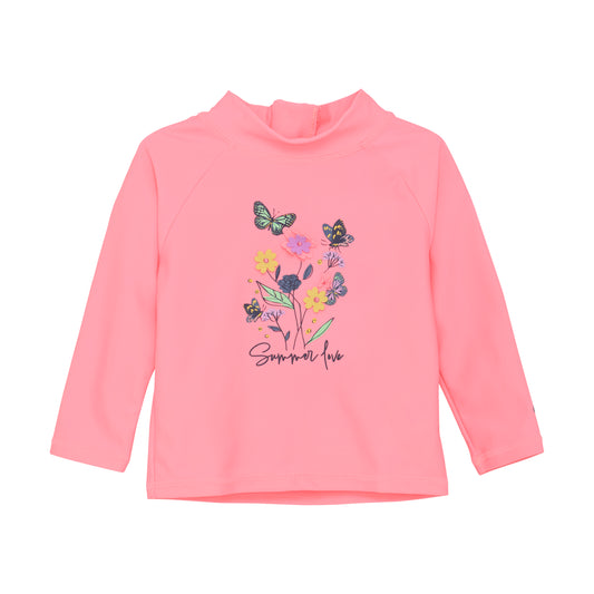 Color Kids UV Long Sleeve Sun Shirt Pink Butterflies & Flowers  - 1Y