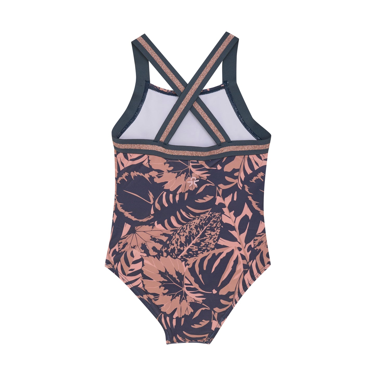 Color Kids 1 pc Swimsuit Blue Rose Gold Sparkle Palm Leaves - 6Y
