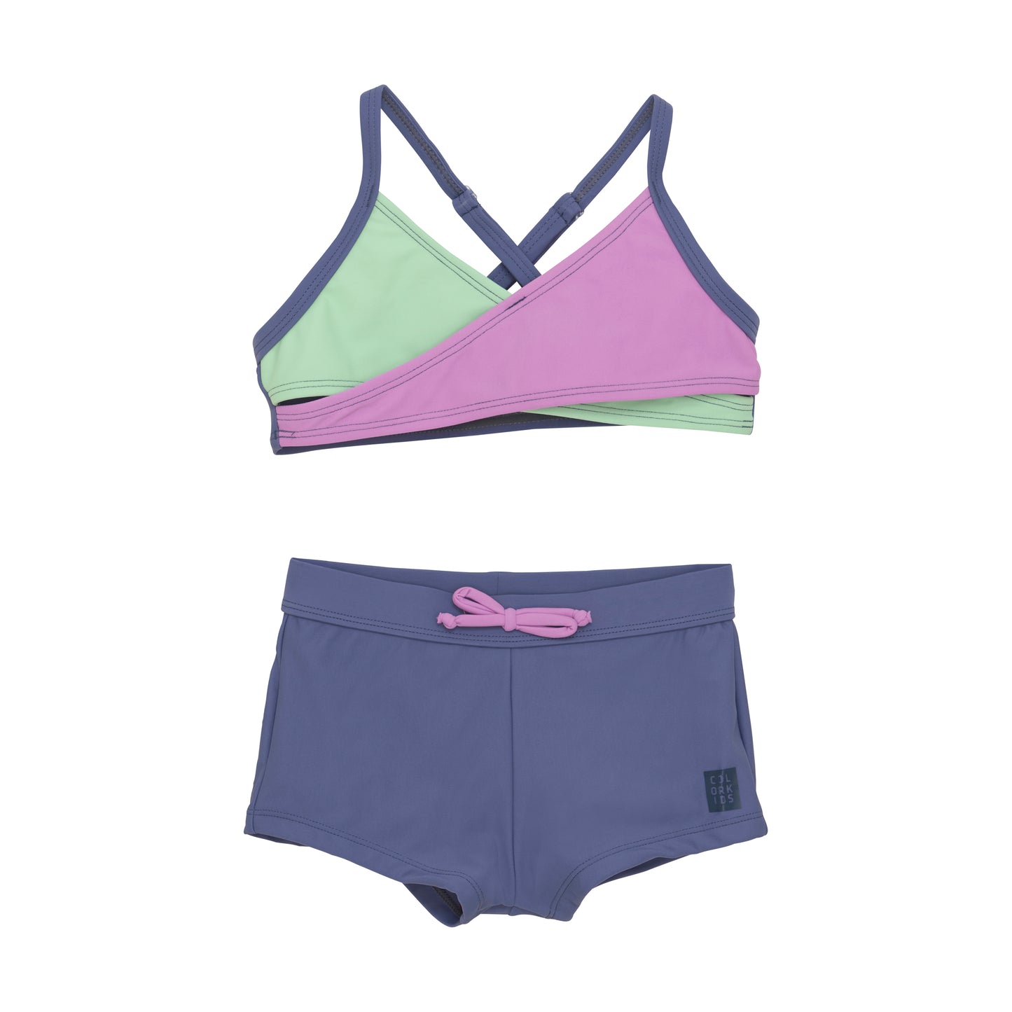 Color Kids 2 pc Swimsuit Color block Blue Purple Green - 6Y