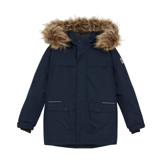 Color Kids - Navy Parka with Faux Fur - 6Y