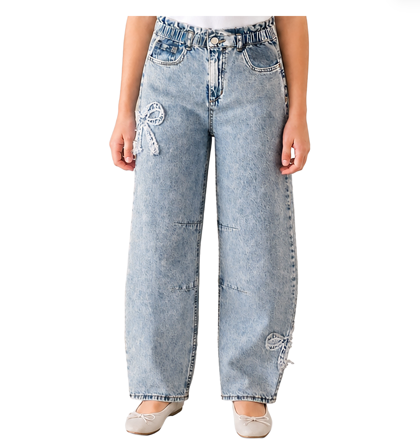 Joe's Jeans Girls Raya Barrel Fit Paperbag Jeans with Bow