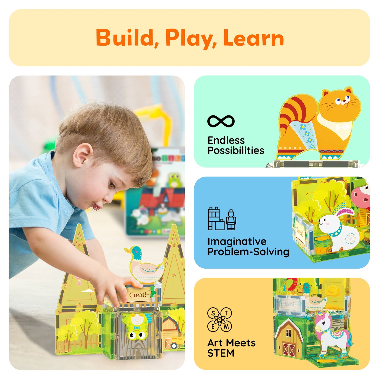 PicassoTiles 8pc Farm Animal Magnetic Action Figures