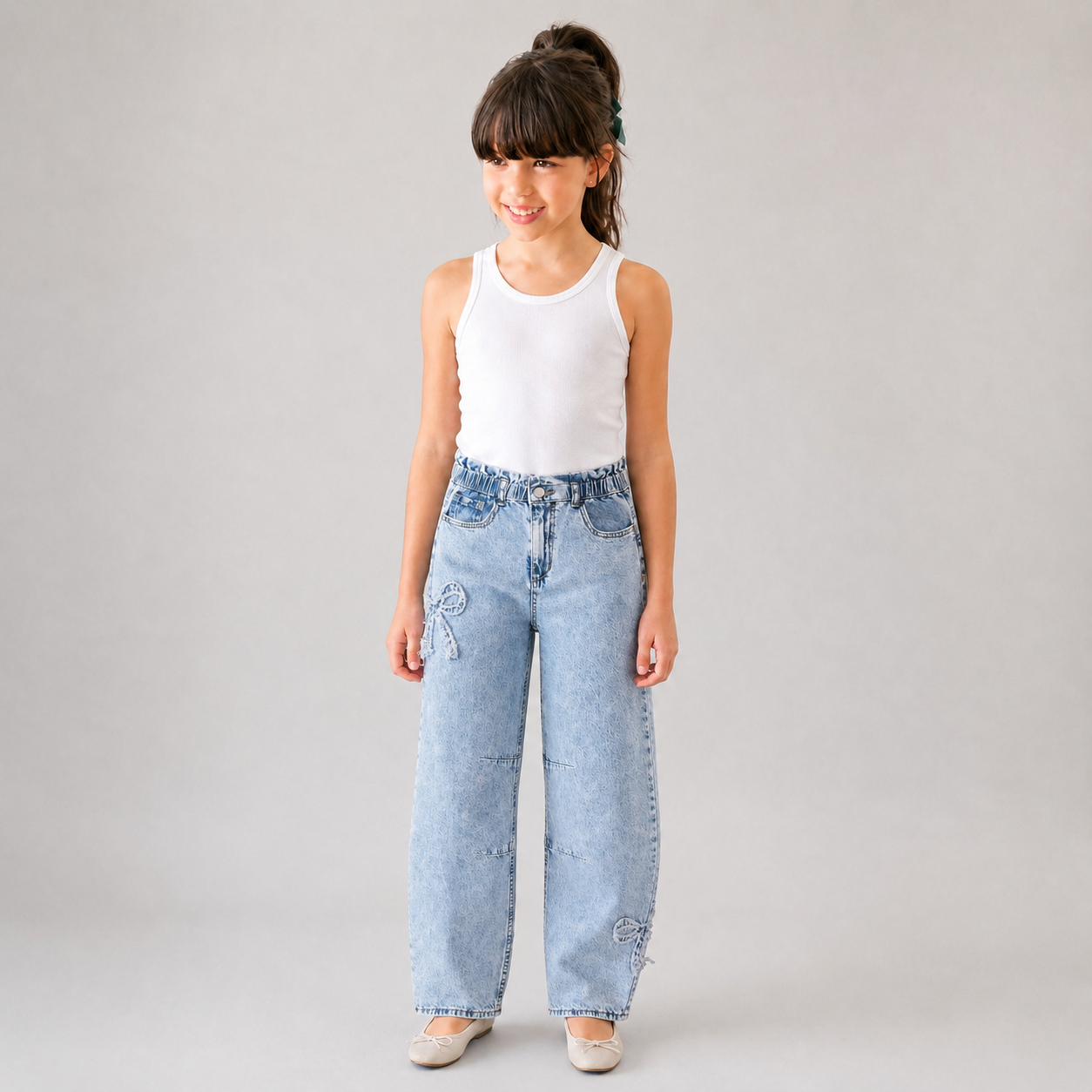 Joe's Jeans Girls Raya Barrel Fit Paperbag Jeans with Bow