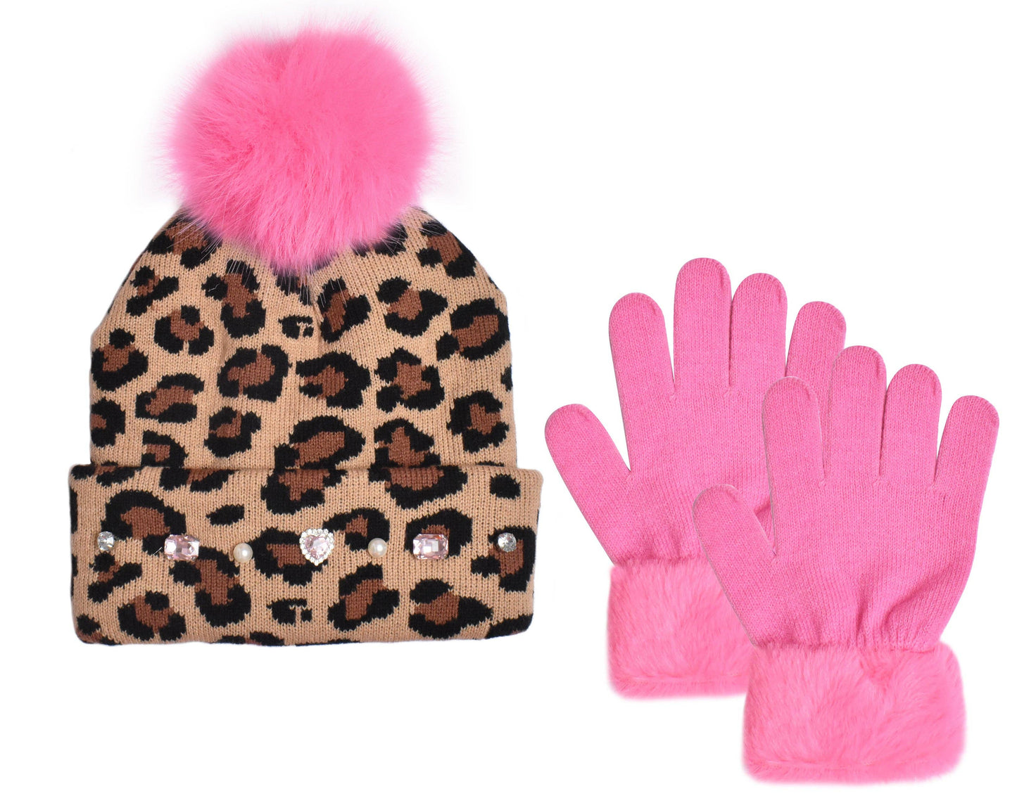 OMG Accessories - Leopard Print Hat & Glove Set