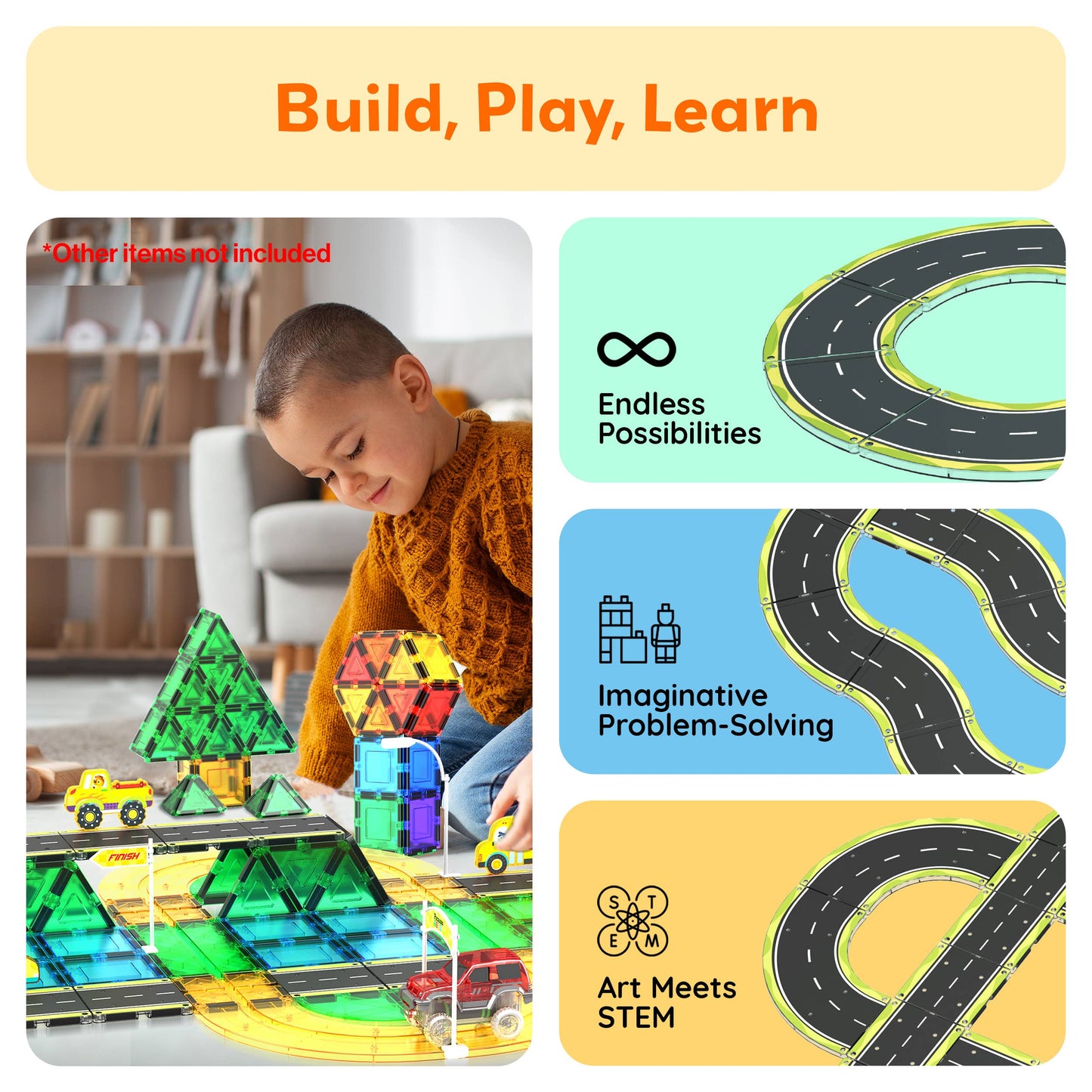 PicassoTiles 16pc Magnetic Car Track Speedway Set